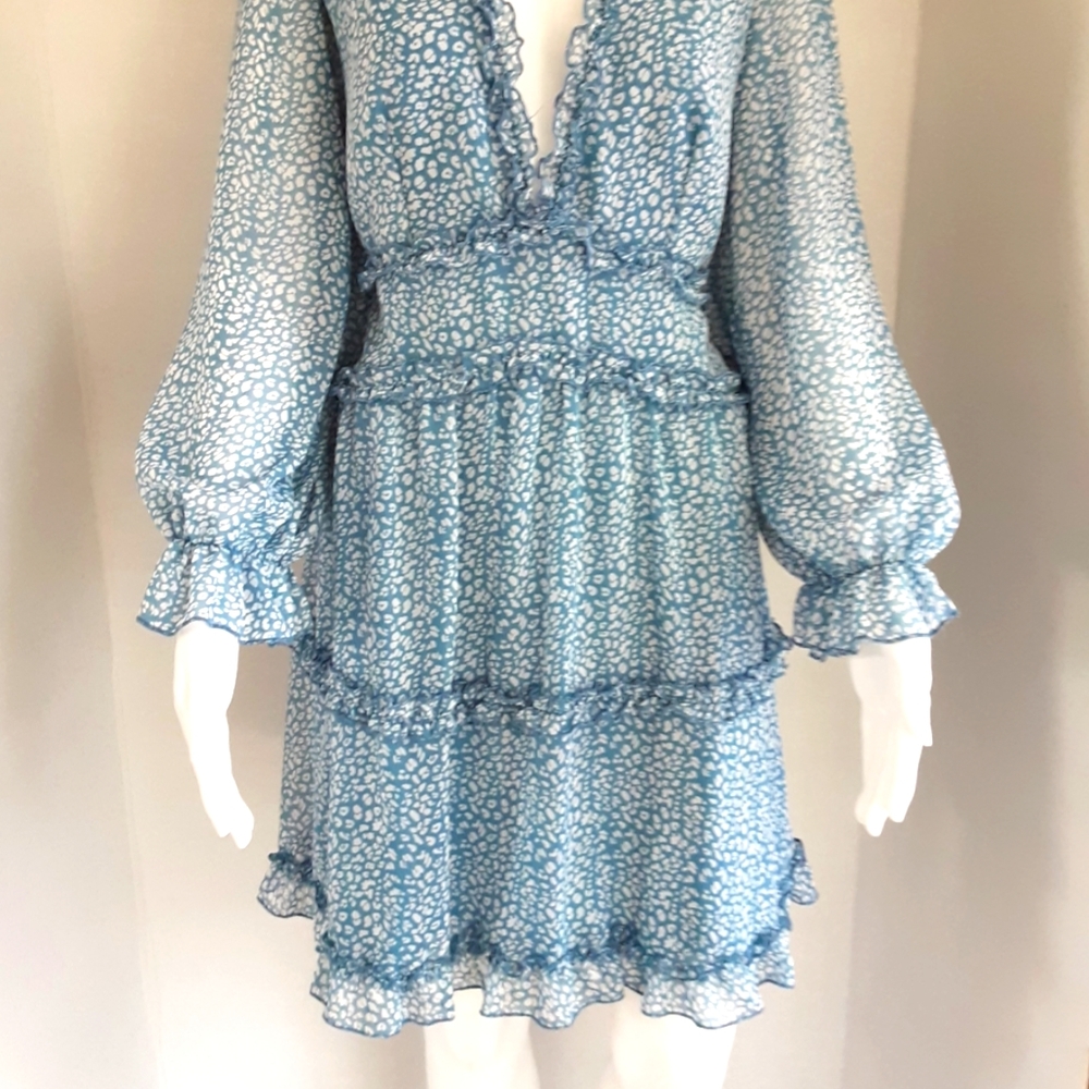 PLUS SZ XL  ROMANTIC FRILLY BABY BLUE CUT OUT BACK SEXY DEEP V-NECK DRESS - Picture 4 of 10